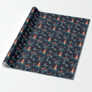 Create Your Own Mystical Forest Village Coral Blue Wrapping Paper