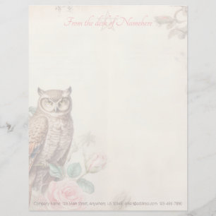 Create Your Own Mystical Owl Pink Roses Letterhead