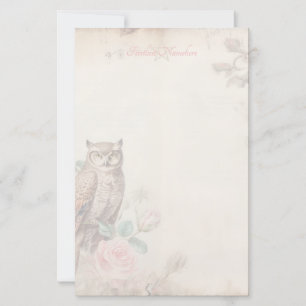 Create Your Own Mystical Owl Pink Roses Stationery