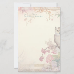 Create Your Own Mystical Owl Pink Tropical Floral Stationery