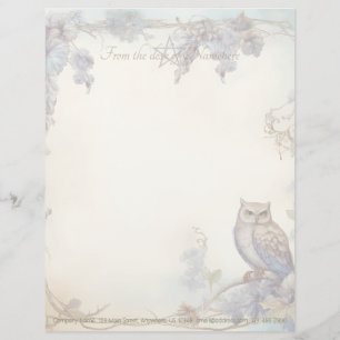 Create Your Own Mystical Owl Purple Green Floral Letterhead