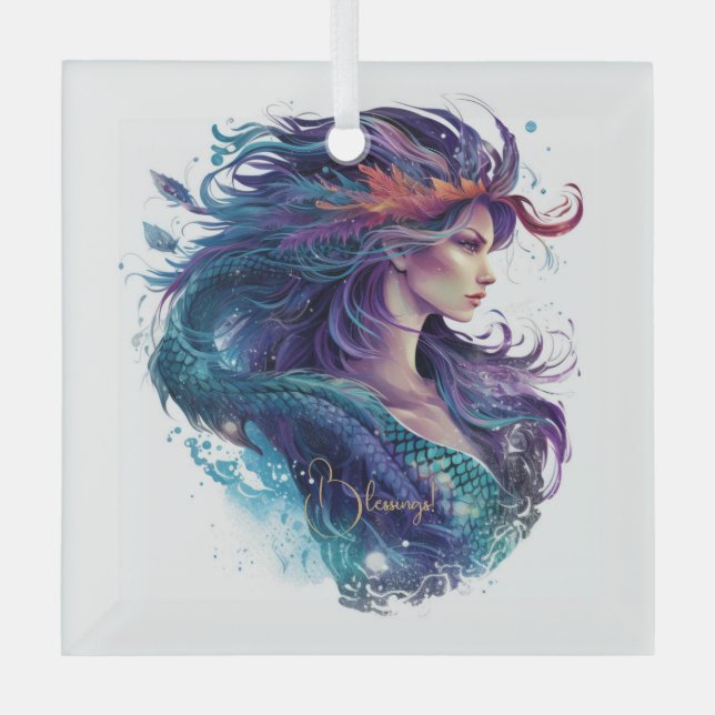 Create Your Own Mythical Mermaid Glass Ornament (Front)