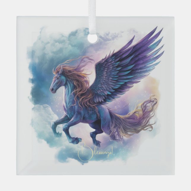 Create Your Own Mythical Pegasus Glass Ornament (Front)