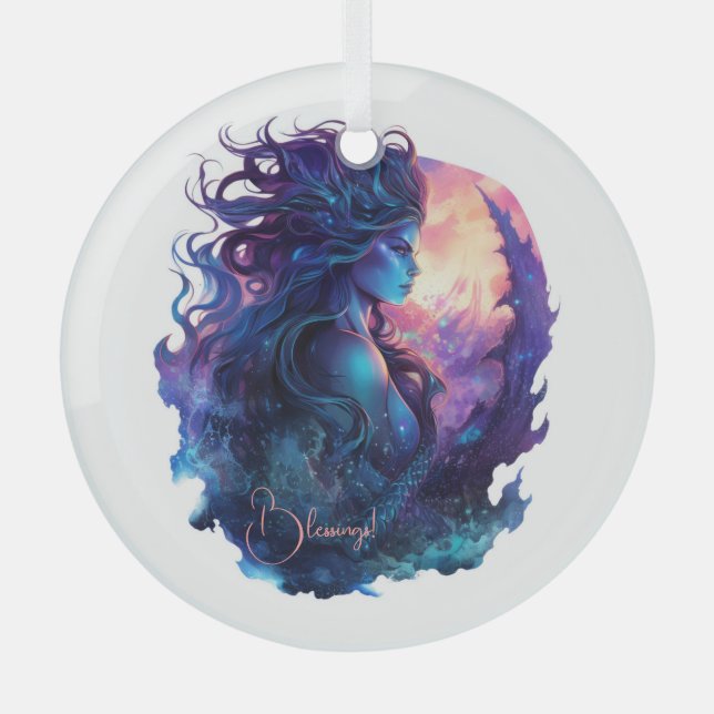 Create Your Own Mythical Siren Mermaid Glass Ornament (Front)