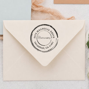 Create Your Own Name Modern Round Return Address Rubber Stamp