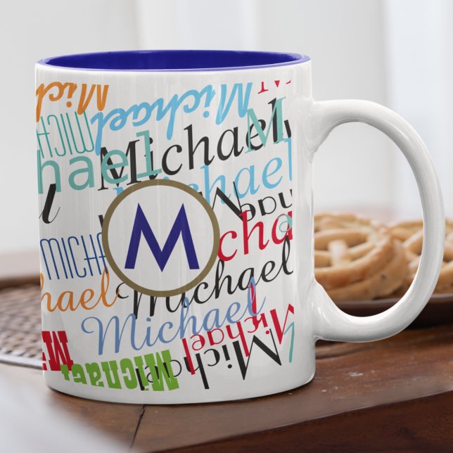 Create your own name pattern colour Two-Tone coffee mug (colorful pattern)