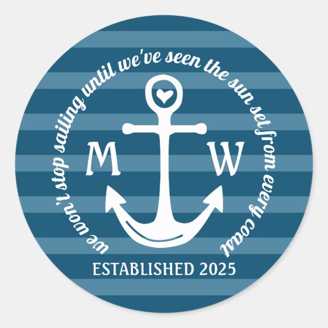 Create Your Own Nautical Anchor Heart Coastal Logo Classic Round Sticker (Front)