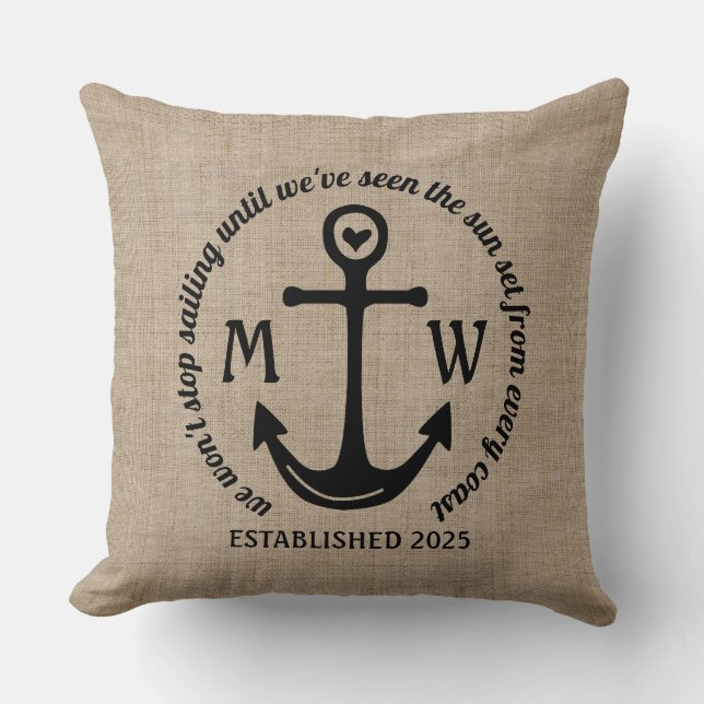 Create Your Own Nautical Anchor Heart Coastal Logo Throw Pillow (Front)