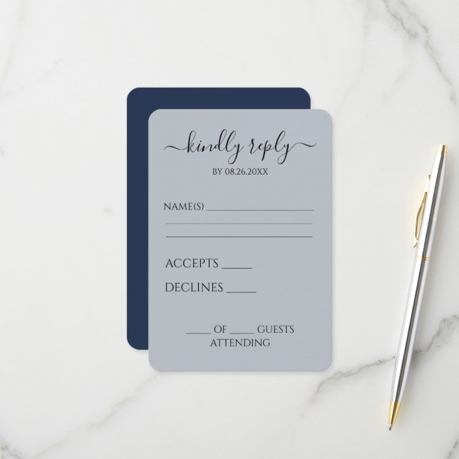 Create Your Own Navy Blue Customizable RSVP Card (Front/Back In Situ)