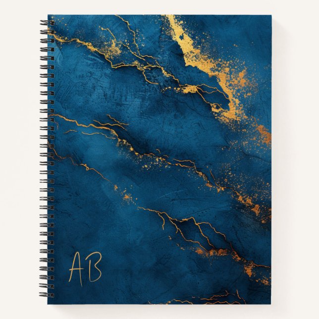 Create Your Own Navy Blue & Gold Ripped Notebook (Front)