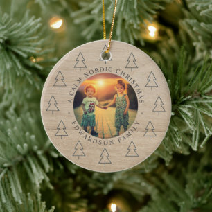Create your own nordic family photo christmas ceramic ornament