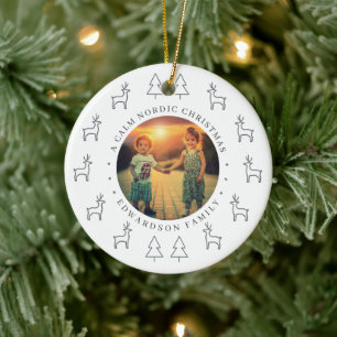Create your own nordic family photo christmas ceramic ornament