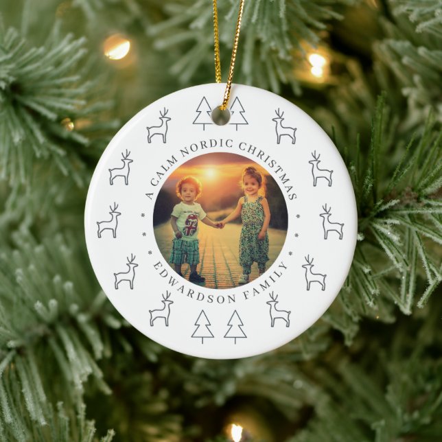 Create your own nordic family photo christmas ceramic ornament (Tree)
