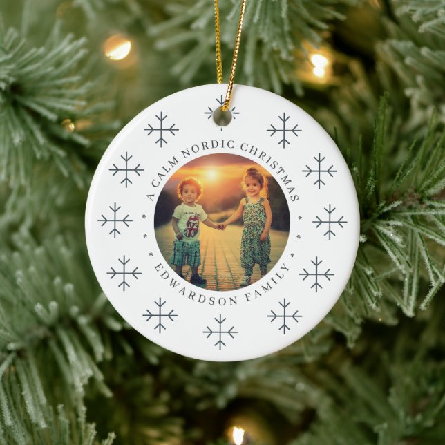 Create your own nordic family photo christmas ceramic ornament (Tree)