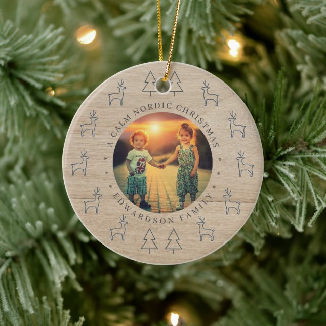 Create your own nordic family photo christmas ceramic ornament (Tree)