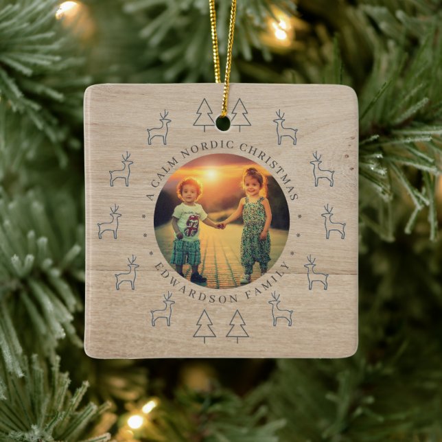 Create your own nordic family photo christmas ceramic ornament (Tree)
