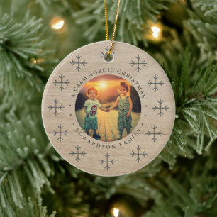 Create your own nordic family photo christmas ceramic ornament