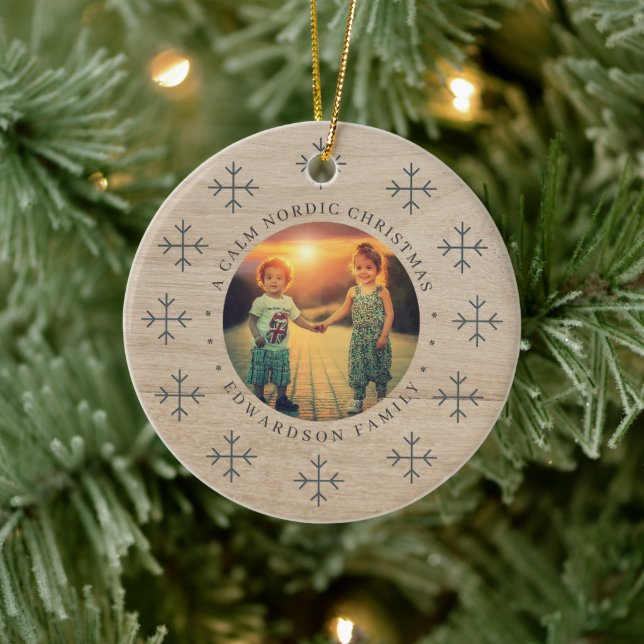 Create your own nordic family photo christmas ceramic ornament (Tree)