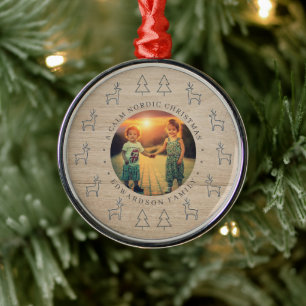 Create your own nordic family photo christmas metal ornament