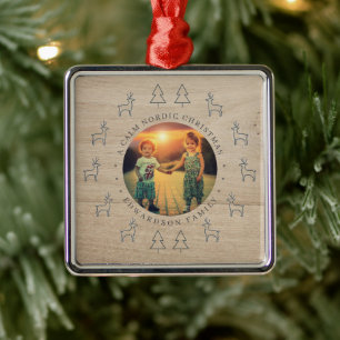 Create your own nordic family photo christmas metal ornament