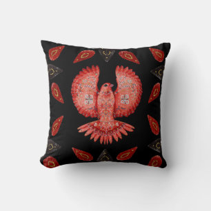Create Your Own Nordic Red Bird & Stars Throw Pillow