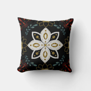Create Your Own Nordic Red Blue Gold Floral Motifs Throw Pillow