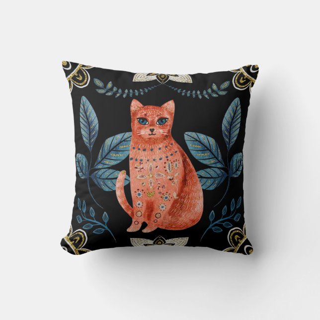 Create Your Own Nordic Red Cat Throw Pillow (Front)