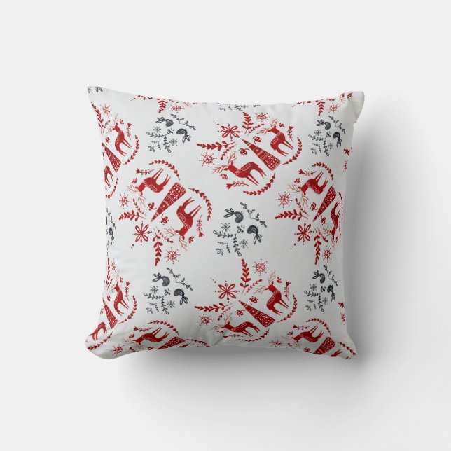 Create Your Own Nordic Red Deer & Trees Throw Pillow (Front)