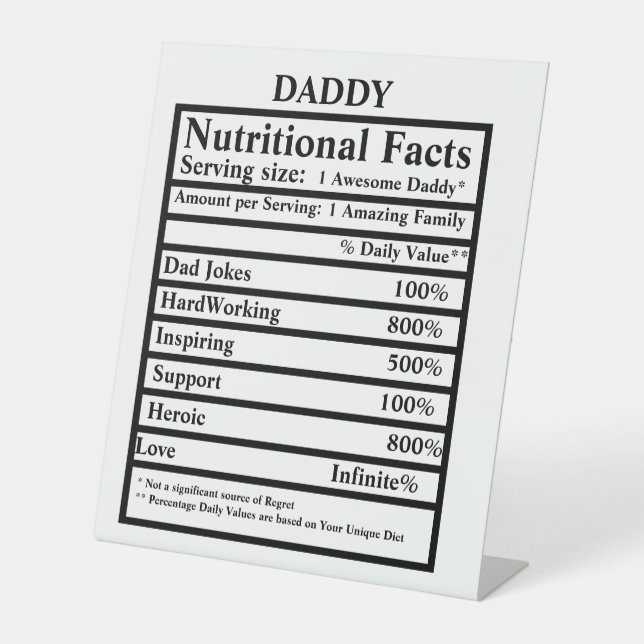 Create your own nutritional facts Fathers day Pedestal Sign (Front)
