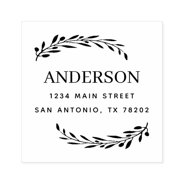 Create Your Own | Olive leaves Return Address Rubber Stamp (Imprint)