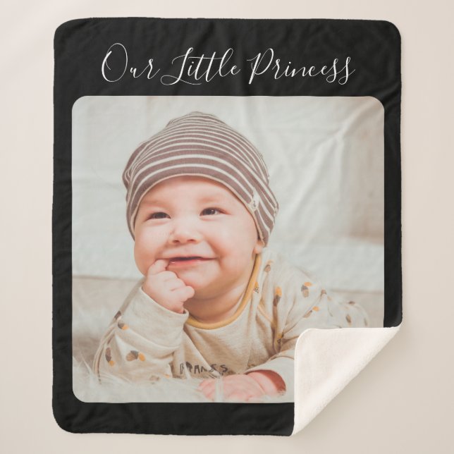 Create Your Own One Photo Personalized Black  Sherpa Blanket (Front)