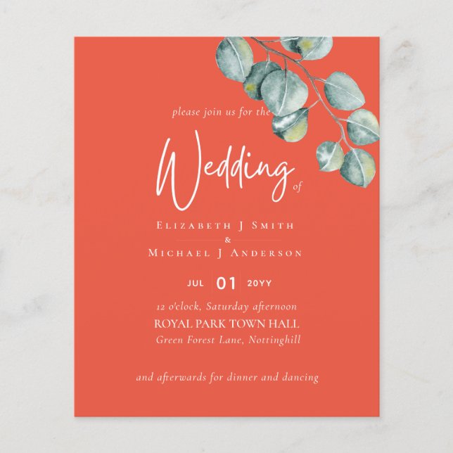 Create Your Own ORANGE Eucalyptus Wedding Flyer (Front)