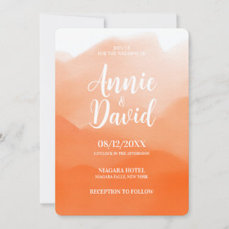 Create Your Own Orange Watercolor Ombre Wedding Invitation