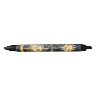 Create Your Own Ornate Celestial Blue & Gold Black Ink Pen