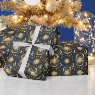 Create Your Own Ornate Celestial Blue & Gold Wrapping Paper