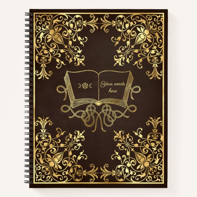 Create Your Own Ornate Gilded Grimoire Brown Notebook (Front)