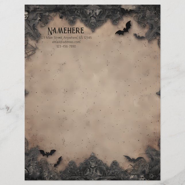 Create Your Own Ornate Gothic Bats Stationery (Front)