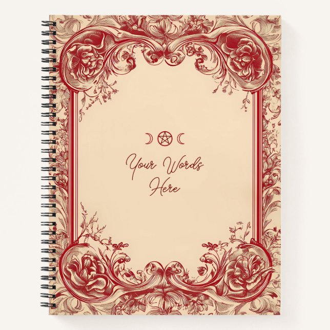 Create Your Own Ornate Red Framed Cream Notebook (Front)