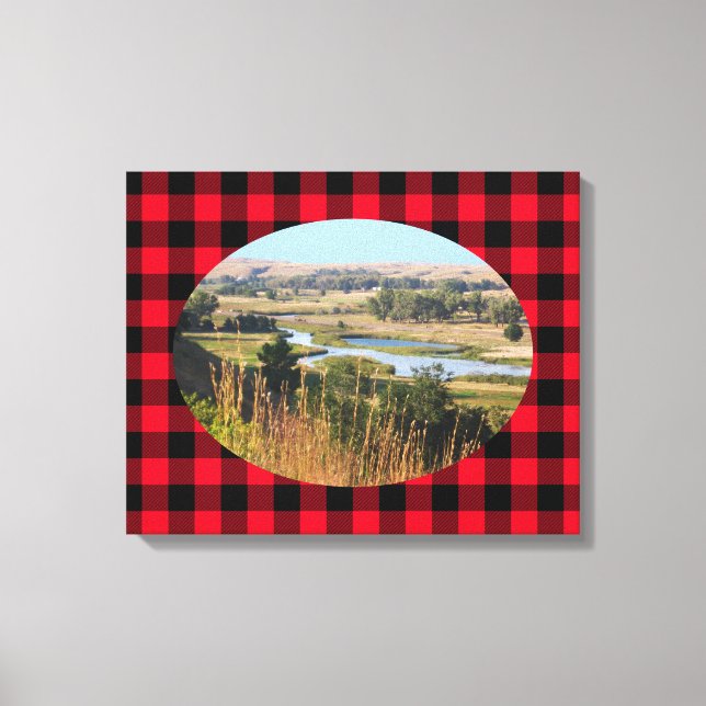 Create Your Own Oval Landscape Photo Buffalo Plaid Canvas Print (Front)