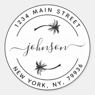 Create Your Own Palm Trees Round Return Address Classic Round Sticker