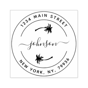 Create Your Own Palm Trees Round Return Address Rubber Stamp