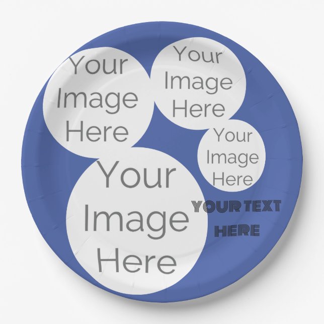 create your own paper photo text template blue plate (Front)