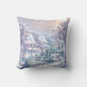 Create Your Own Pastel Christmas Village Throw Pillow