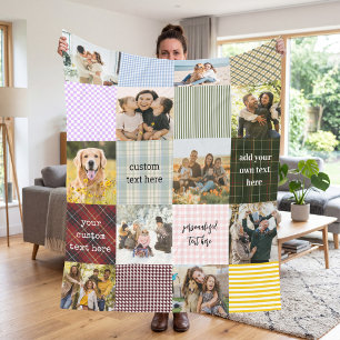 Create Your Own Patchwork 10 Photo Collage Fleece Blanket