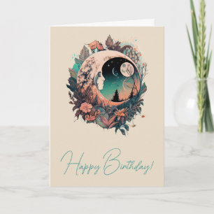 Create Your Own Peaceful Boho Crescent Moon Floral Holiday Card