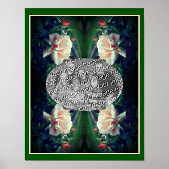 Create Your Own Peach Rose And Buds Frame Poster (Front)