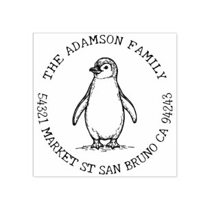 Create Your Own Penguin Family Name Return Address Rubber Stamp