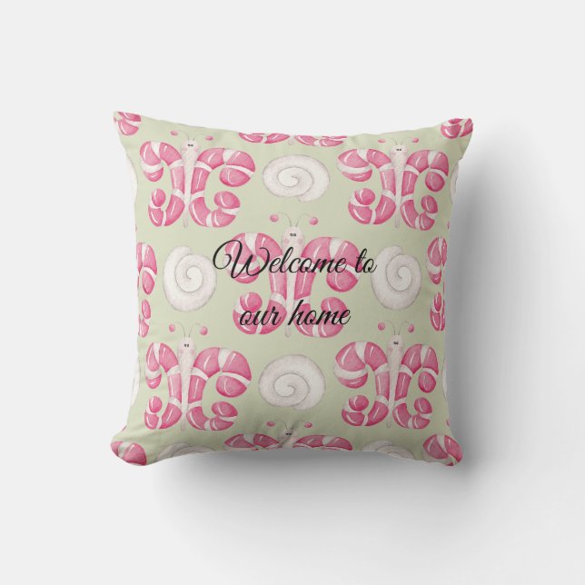 Create Your Own Peppermint Butterfly Christmas Throw Pillow (Front)
