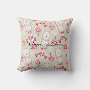 Create Your Own Peppermint Rabbits Christmas Throw Pillow