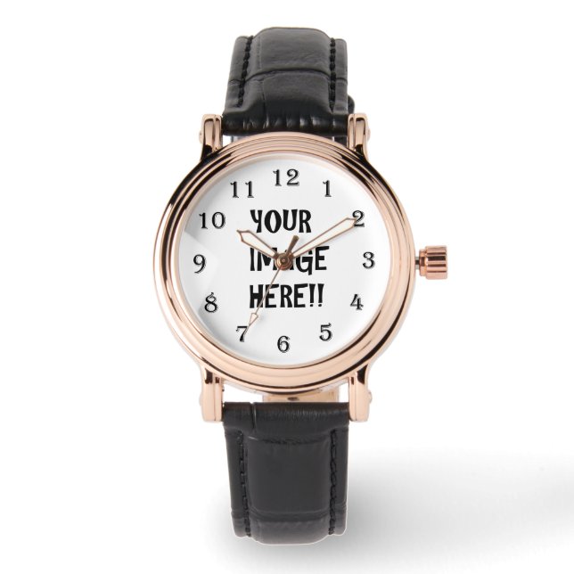 Create Your Own Perfect Square Black Leather Strap Watch (Front)